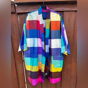 Vintage silk rainbow plaid duster
